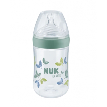 NUK FOR NATURE BIBERON TETINA DE SILICONA TALLA M 260 ML VERDE / BEIGE -BAJA-
