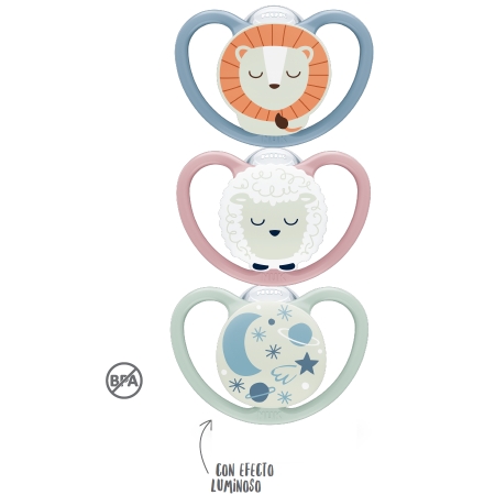 NUK SPACE NIGHT 1 CHUPETE DE SILICONA 18-36 MESES (BRILLA)