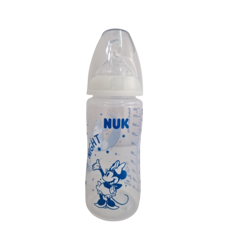 NUK FIRST CHOICE+ BIBERON NIGHT MICKEY TETINA SILICONA 6-18 MESES FLUJO M 300 ML -BAJA-