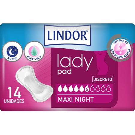 LINDOR LADY PAD MAXI NIGHT 6 GOTAS 14 UNIDADES