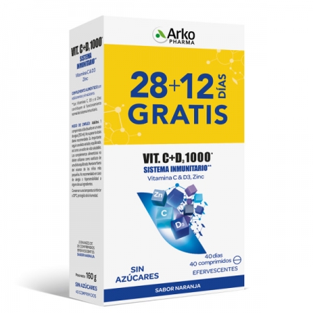 ARKOPHARMA VITAMINA C + D3 + ZINC 1000 40 COMPRIMIDOS EFERVESCENTES