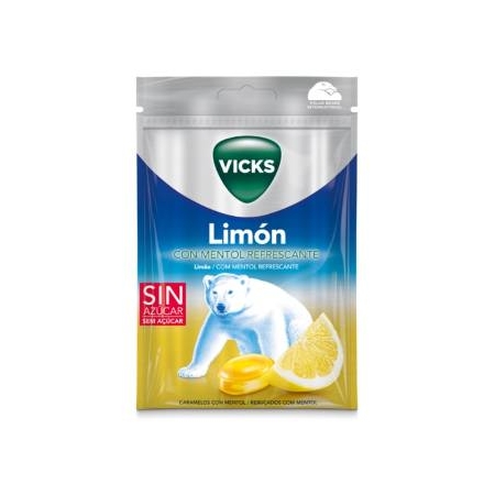 VICKS PRAIMS LIMON CARAMELO DURO CON MENTOL SIN AZUCAR BOLSA 72 G