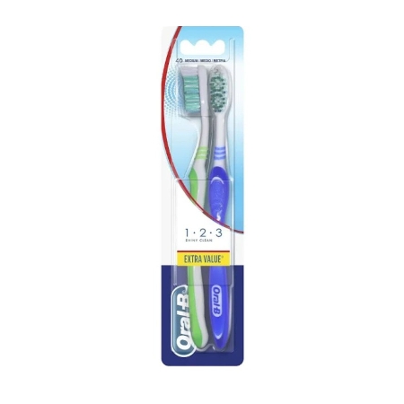 ORAL-B CEPILLO DENTAL ADULTO DUPLO 1 2 3 SHINY CLEAN DUREZA MEDIA