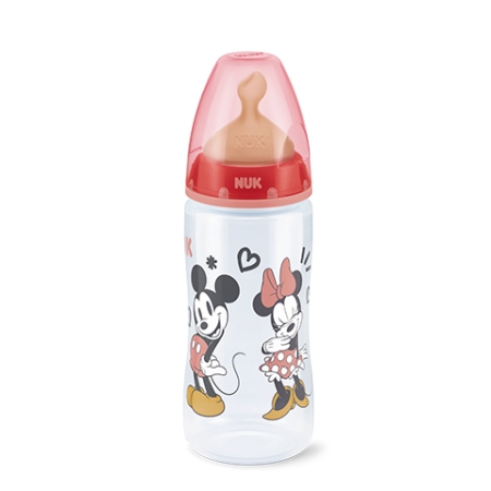 NUK FIRST CHOICE+ BIBERON MICKEY PP TETINA DE LATEX TALLA L 6-18 MESES 300 ML GRIS / ROSA