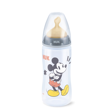 NUK FIRST CHOICE+ BIBERON MICKEY TETINA DE LATEX 0-6 M 300 ML ROSA / GRIS -BAJA-