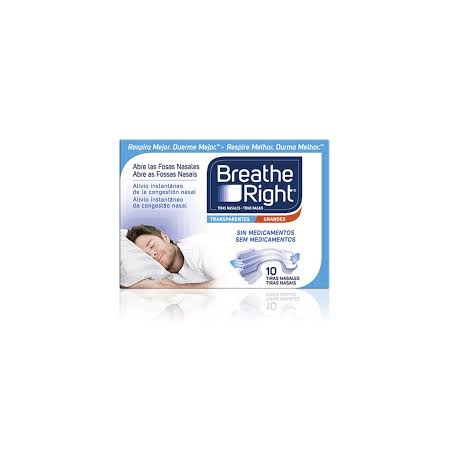 BREATHE RIGHT 10 TIRAS NASALES TRANSPARENTES GRANDE