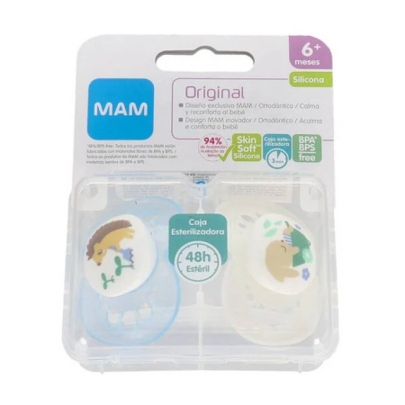 MAM ORIGINAL CHUPETE SILICONA + 6 M PACK DOBLE AZUL