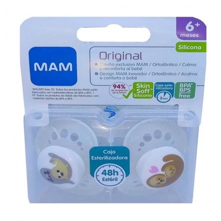 MAM ORIGINAL CHUPETE SILICONA + 6 M PACK DOBLE AZUL