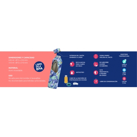 QUOKKA SOLID BOTELLA CON COLGADOR BLUE WIND 630 ML