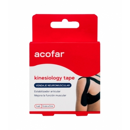 ACOFAR KINESIOLOGY TAPE VENDAJE 1 UNIDAD 5 M X 5 CM COLOR NEGRO