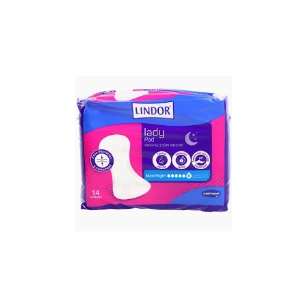 LINDOR LADY PAD MAXI NIGHT 6 GOTAS 14 UNIDADES