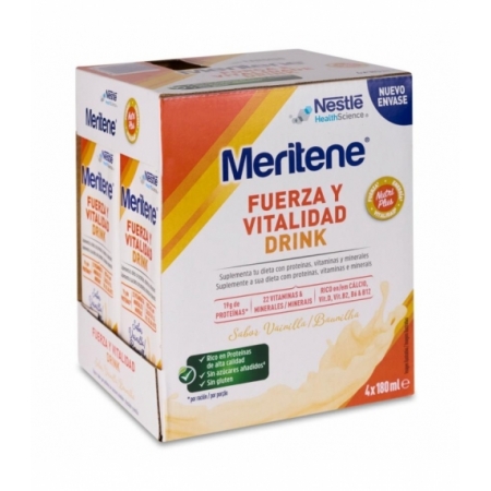 MERITENE FUERZA Y VITALIDAD DRINK 4 BOTELLAS 180 ML PACK SABOR VAINILLA