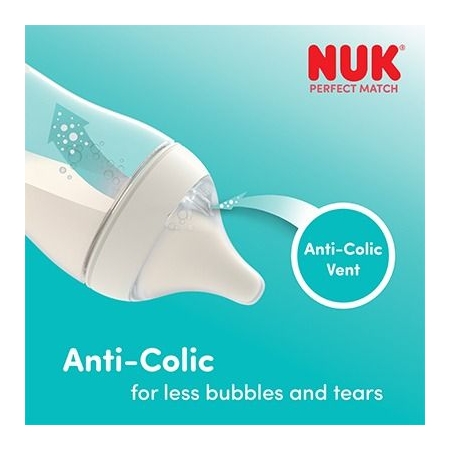 NUK PERFECT MATCH PACK 2 BIBERONES 3 MESES FLUJO M TETINA SILICONA 260 ML MONO