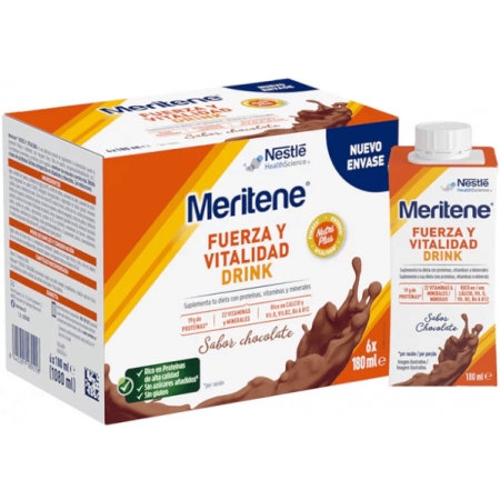 MERITENE FUERZA Y VITALIDAD DRINK 6 BOTELLAS 180 ML SABOR CHOCOLATE