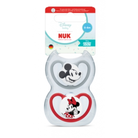 NUK PERFECT MATCH AIR  MICKEY 2 CHUPETES SILICONA 0 - 6 MESES ROJO/ GRIS