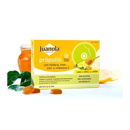 JUANOLA 24 PASTILLAS BLANDAS DE PROPOLIS +HEDERA +MIEL+ZINC+VIT.C SABOR MIEL Y LIMON