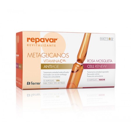 REPAVAR REVITALIZANTE METAGLICANOS ANTI-AGE VIT C + CELLRENEW ROSA MOSQUETA 30 AMPOLLAS