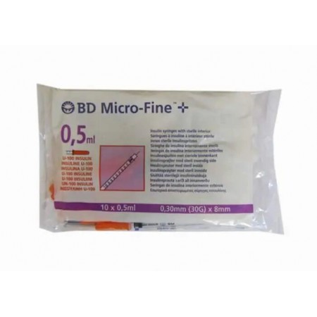 BD MICRO-FINE+ 10 JERINGAS DE INSULINA 0.5 ML CON AGUJA 30G (0,3 X 8 MM)